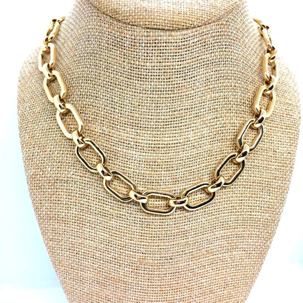 Monet Necklace Gold Tone Chain Link Collar Signed 16"